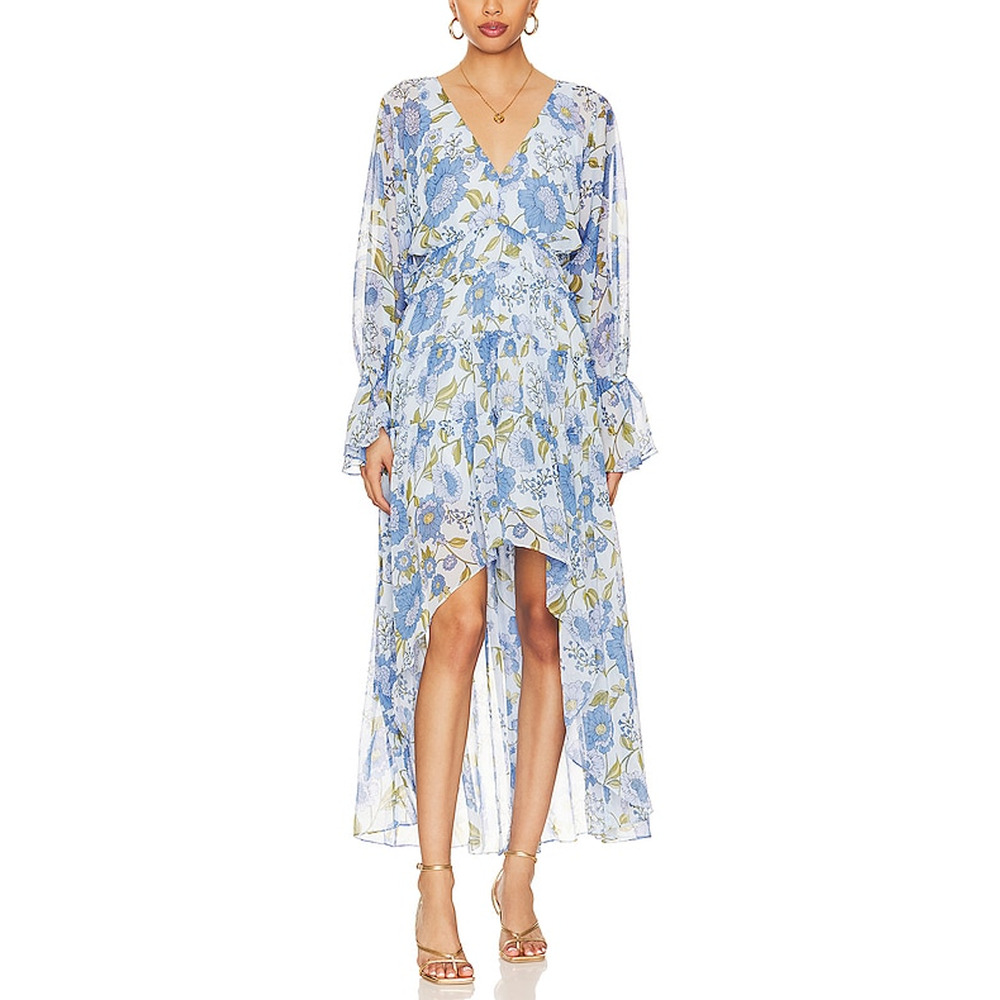 Steve Madden 'Sol' Blue Chiffon Blouson Sleeve Bell Cuff Dress Size S